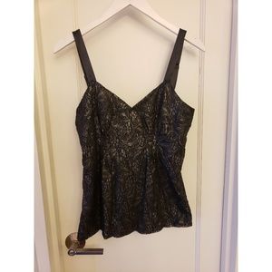 Beautiful Unique Black and Metallic Gold Lace Top